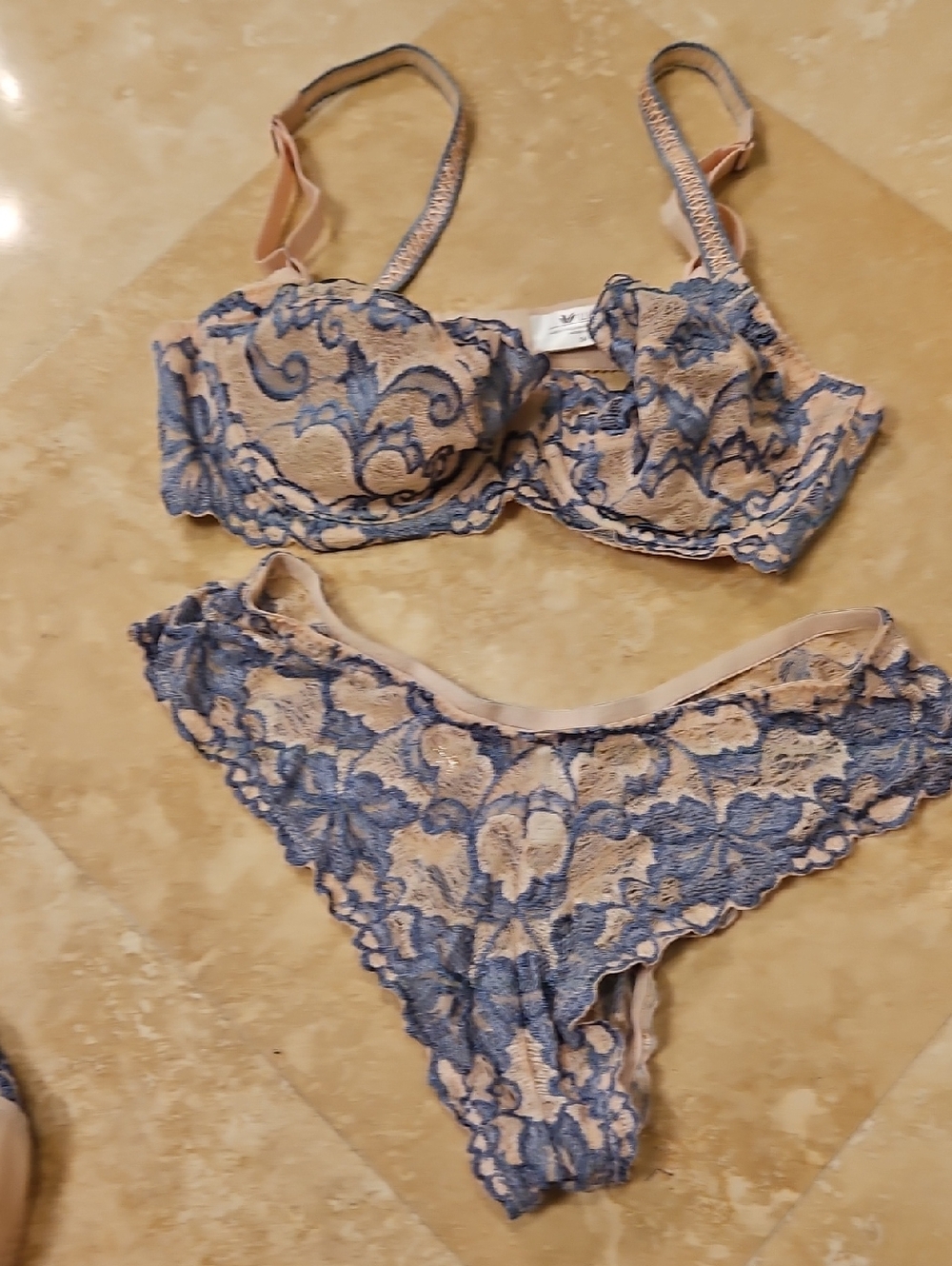 Wacoal Lace Underwire Bra & Bikini Set - Blush and Dusty Blue
